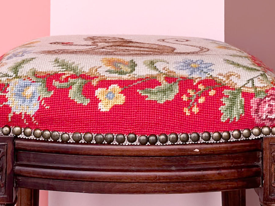 Monkey Needlepoint Stool