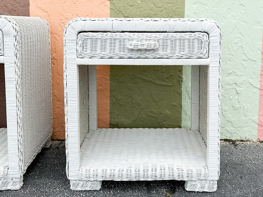 Pair of Waterfall Wicker Nightstands