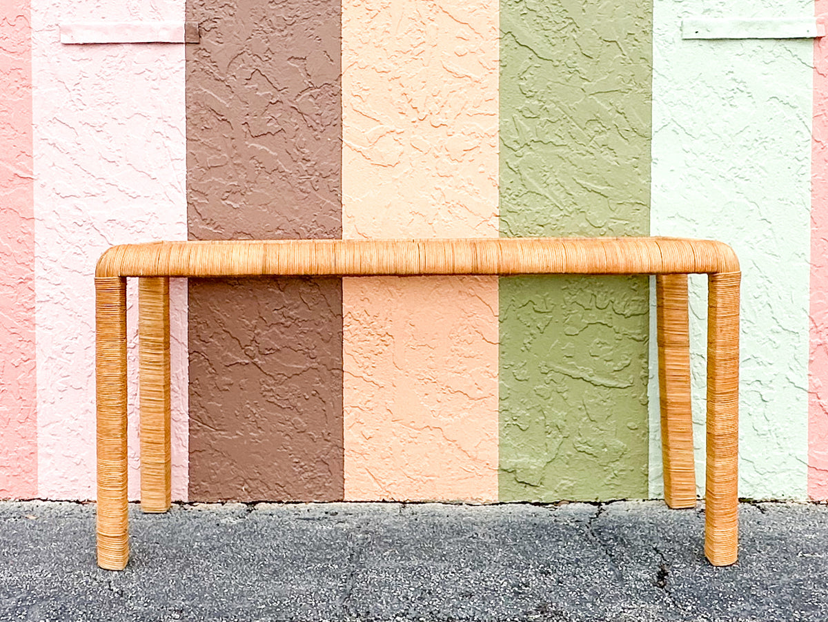 Billy Baldwin Style Rattan Wrapped Console