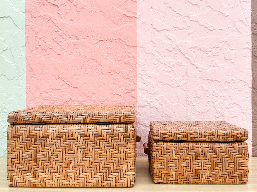 Pair of Woven Rattan Boxes