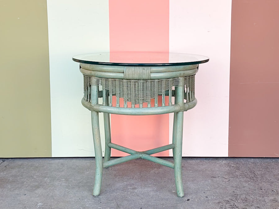 Seafoam Green Ficks Reed Rattan Side Table