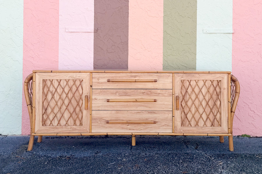 Old Florida Laminate and Rattan Cabinet