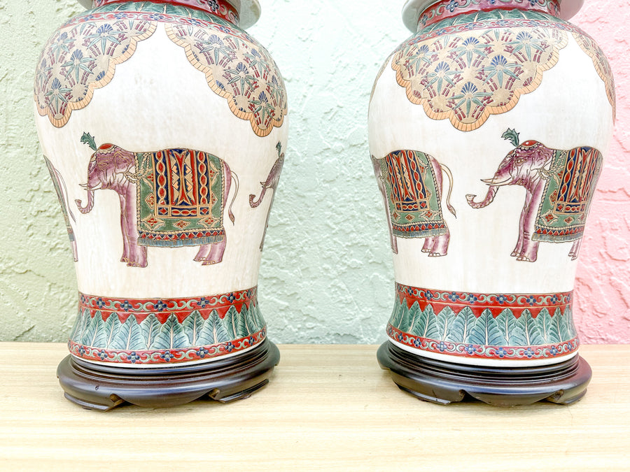 Pair of Elephant Ginger Jar Lamps