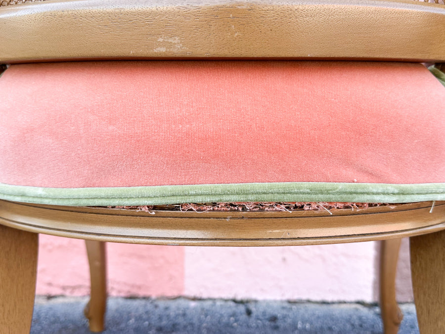 Pair of Cane and Velvet Barrel Chairs