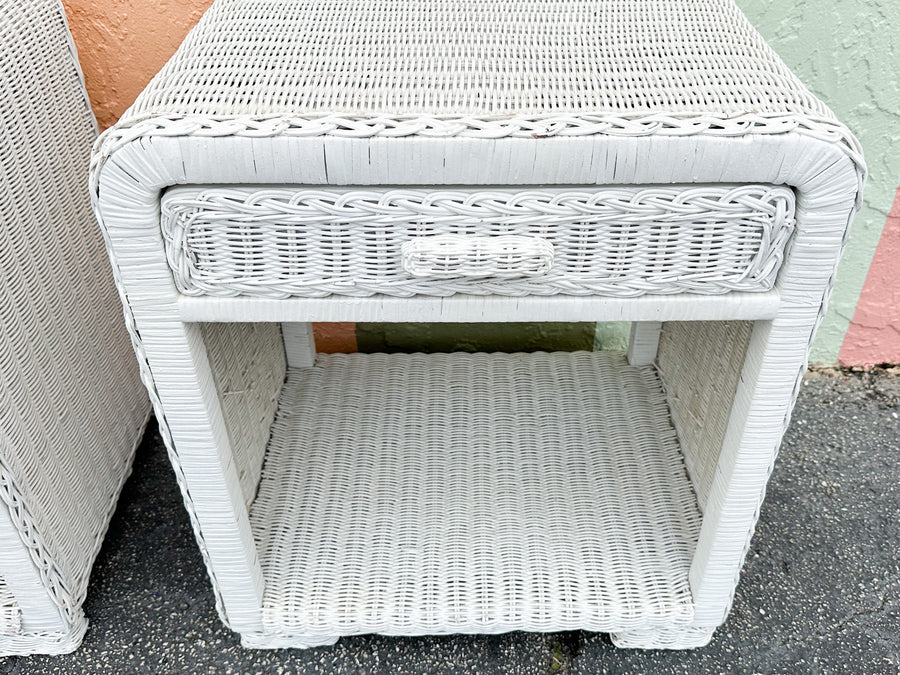 Pair of Waterfall Wicker Nightstands