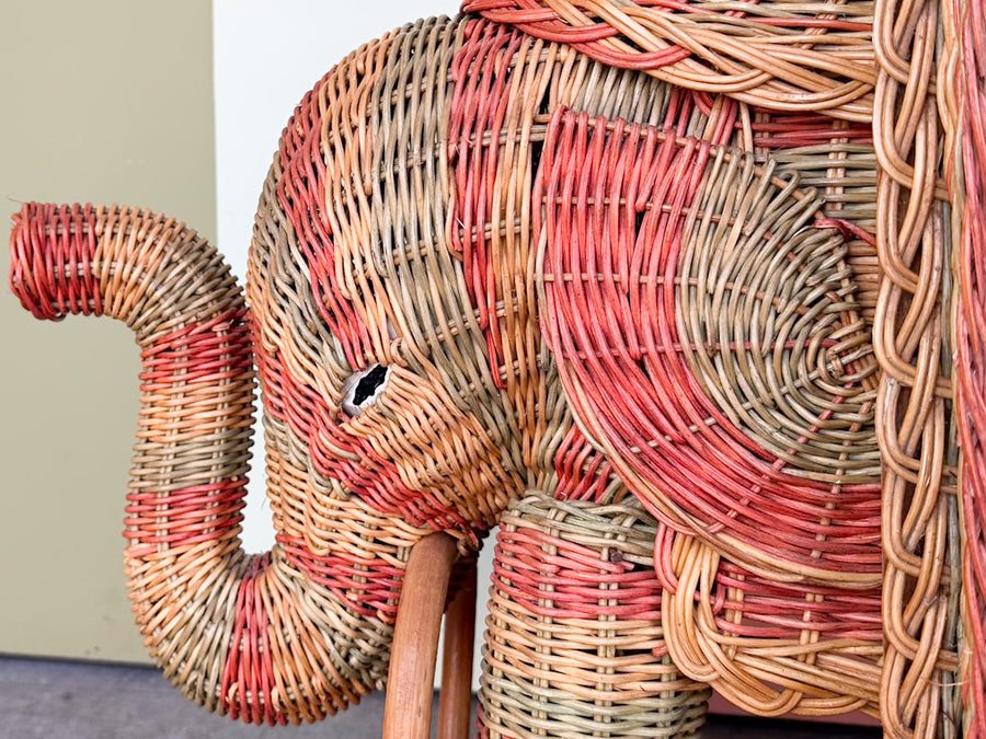 Colorful Striped Wicker Elephant Garden Seat