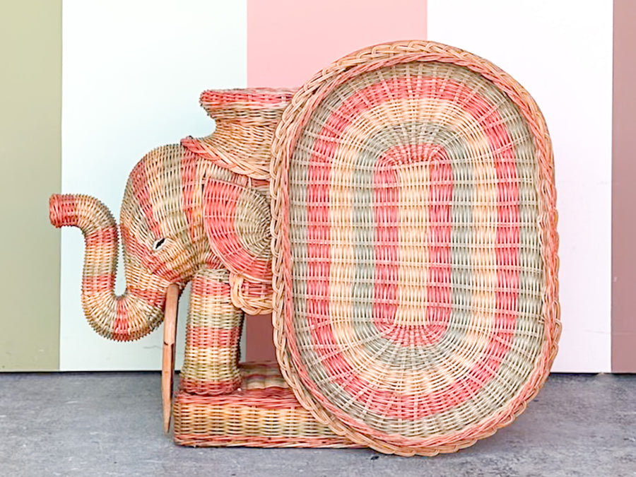 Colorful Striped Wicker Elephant Garden Seat