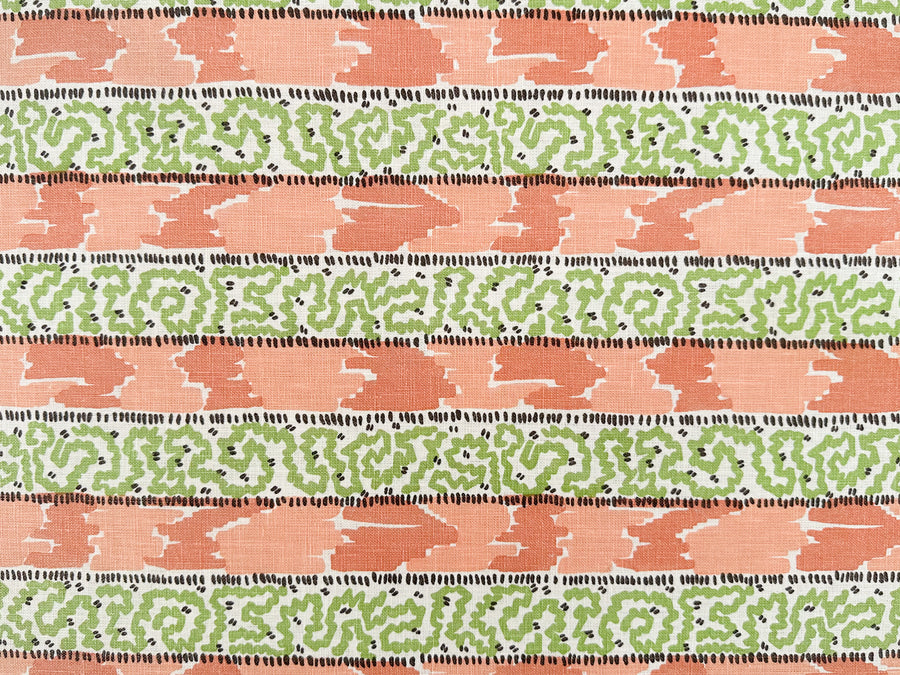Palm Beachy Pink and Green Upholstered Ottoman on Castors