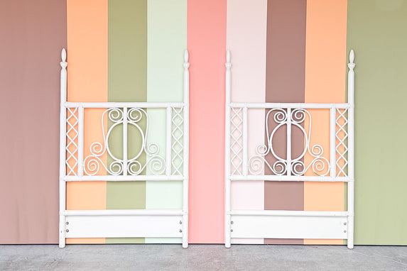 Pair of Whimsical Rattan Twin Headboards