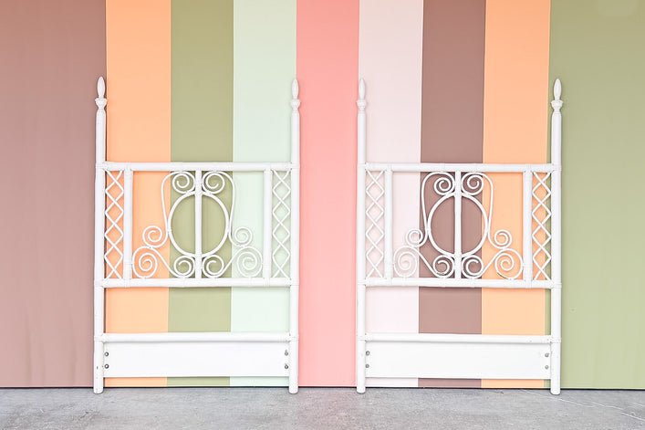 Pair of Whimsical Rattan Twin Headboards