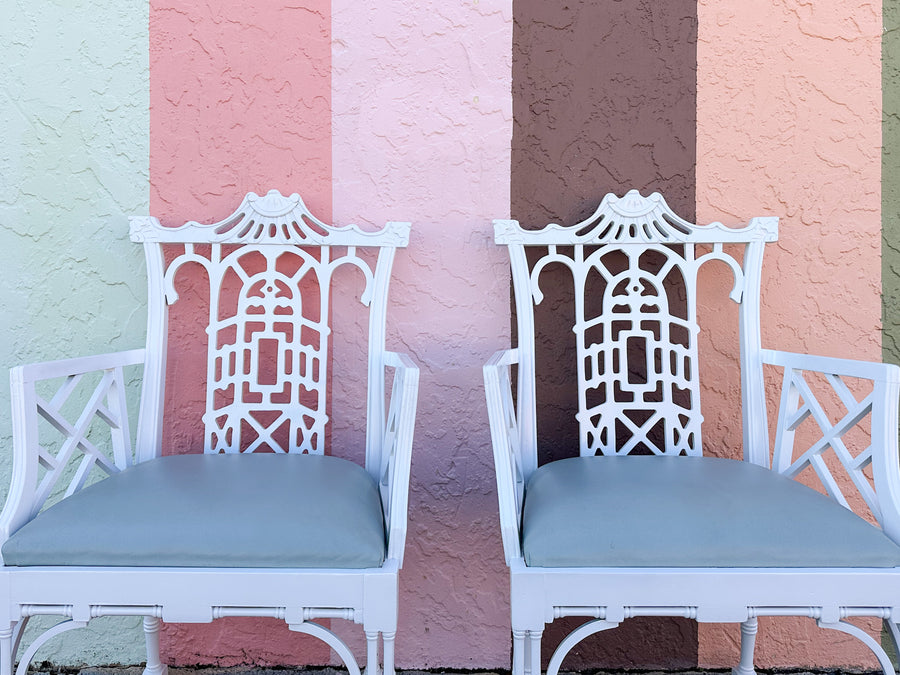 Set of Eight Fretwork Pagoda Dining Chairs