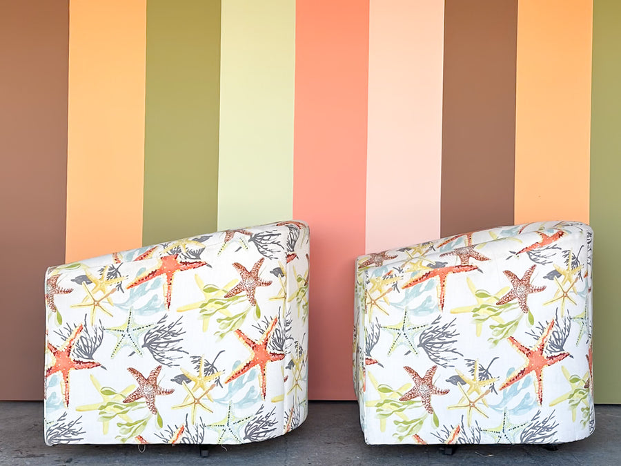 Pair of Starfish Upholstered Swivel Chairs