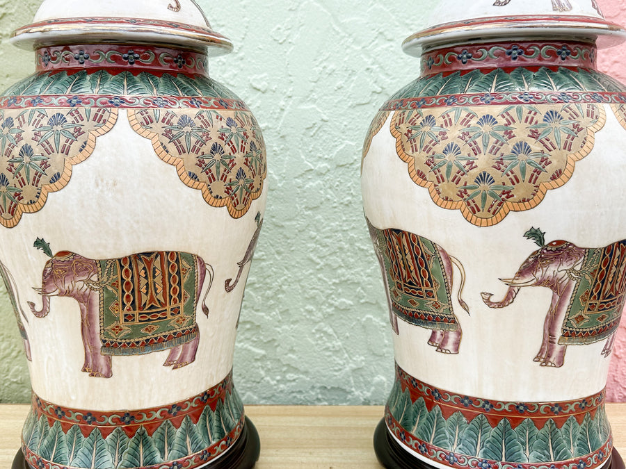 Pair of Elephant Ginger Jar Lamps