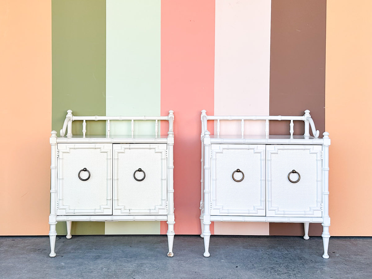 Pair of Drexel Faux Bamboo Nightstands