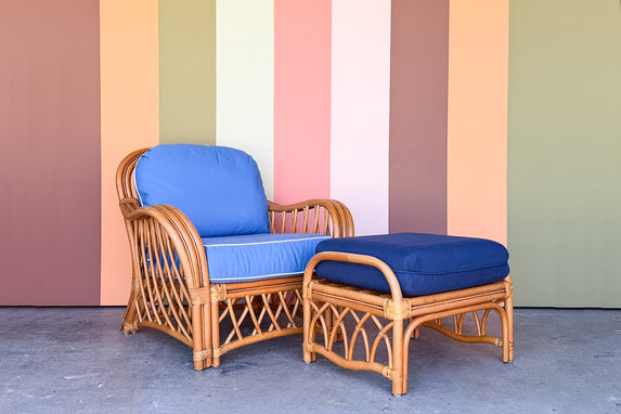 Rattan Lounge Chair and Ottoman