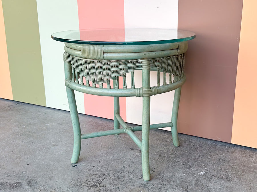 Seafoam Green Ficks Reed Rattan Side Table