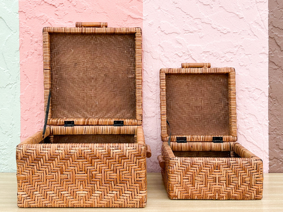 Pair of Woven Rattan Boxes