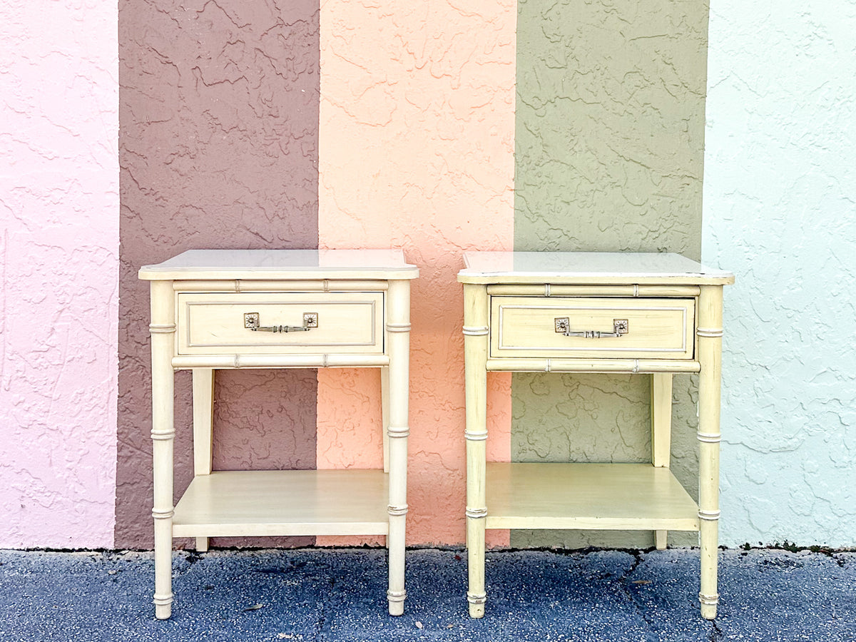 Pair of Thomasville Faux Bamboo Nightstands