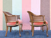 Pair of Cane and Velvet Barrel Chairs