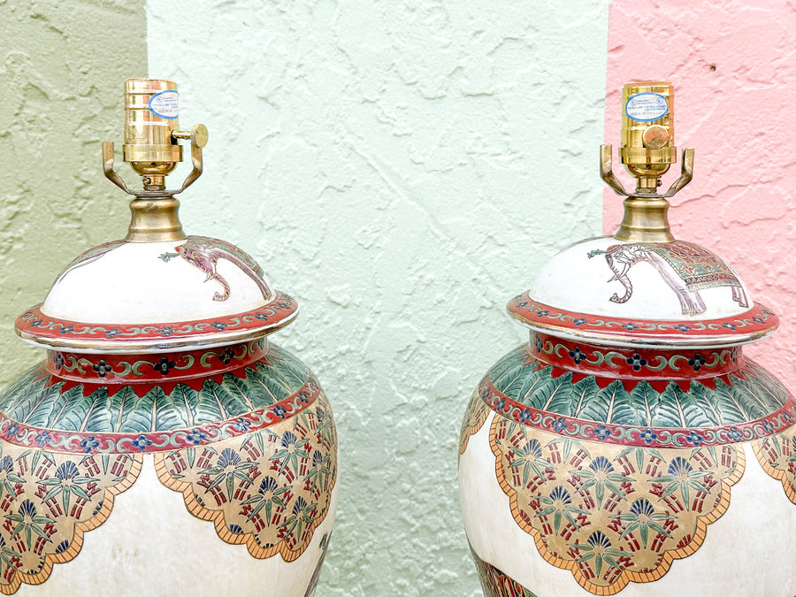Pair of Elephant Ginger Jar Lamps