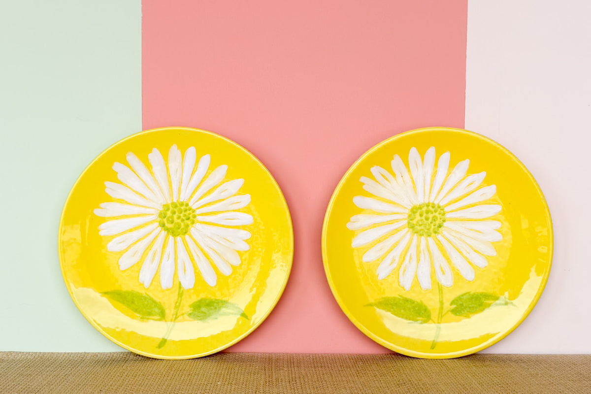 Set of Four Italian Yellow Flower Plates