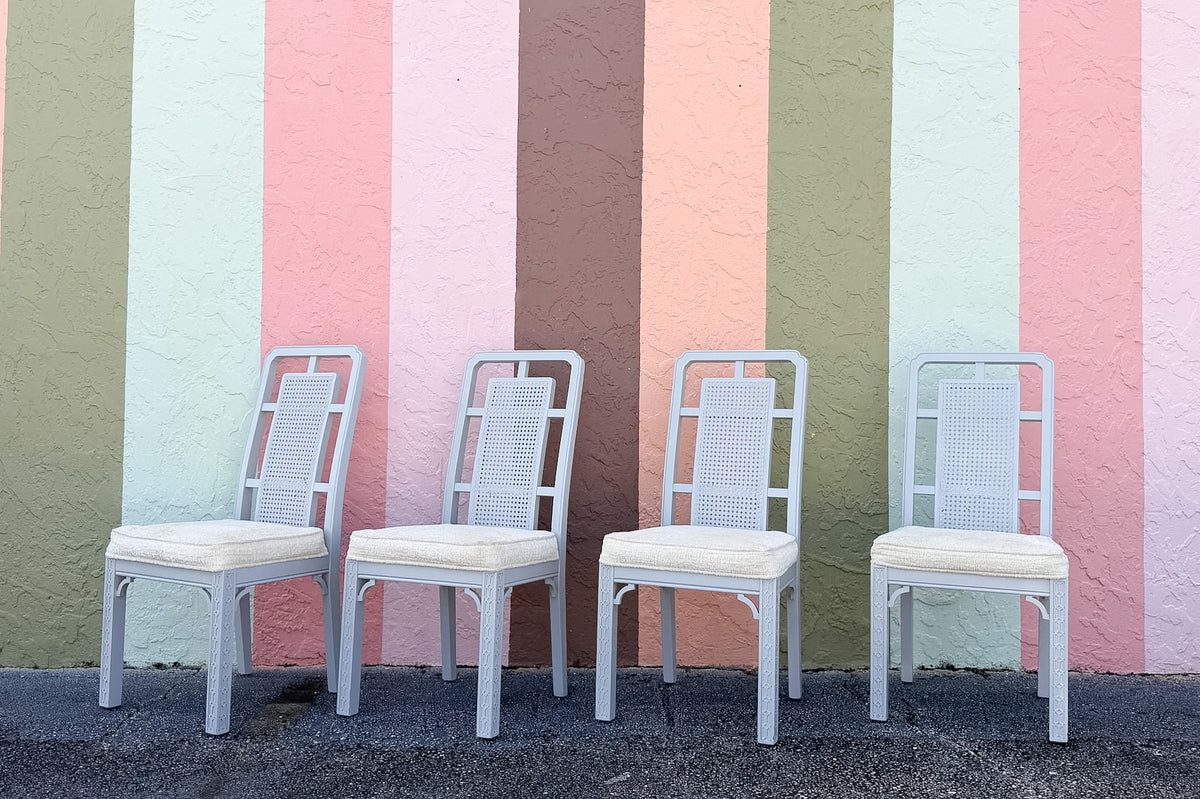 Set of Six Newly Painted Cane and Wood Dining Chairs
