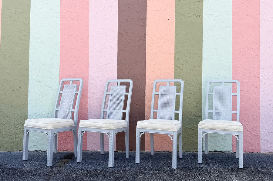 Set of Six Newly Painted Cane and Wood Dining Chairs