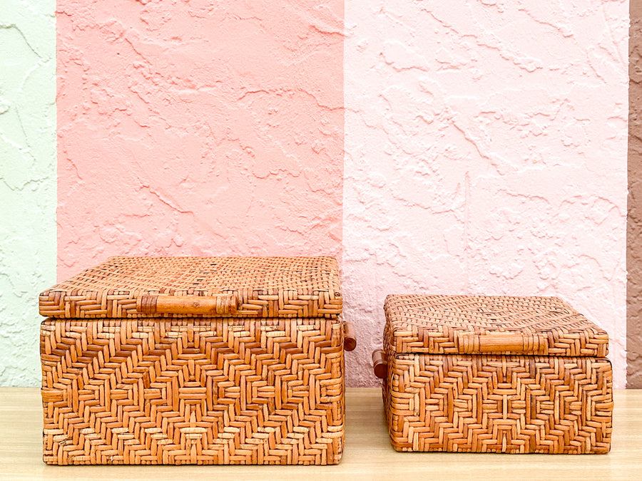 Pair of Woven Rattan Boxes
