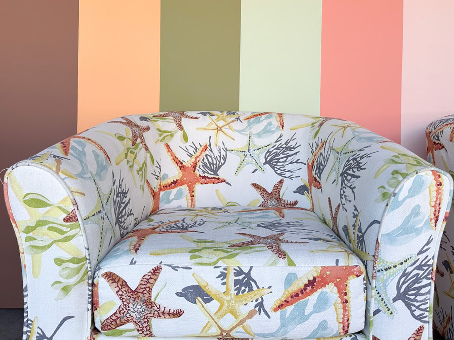 Pair of Starfish Upholstered Swivel Chairs