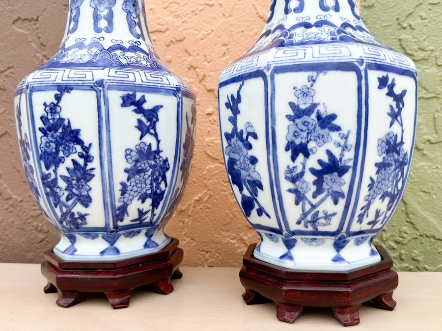 Pair of Blue and White Chinoiserie Lamps