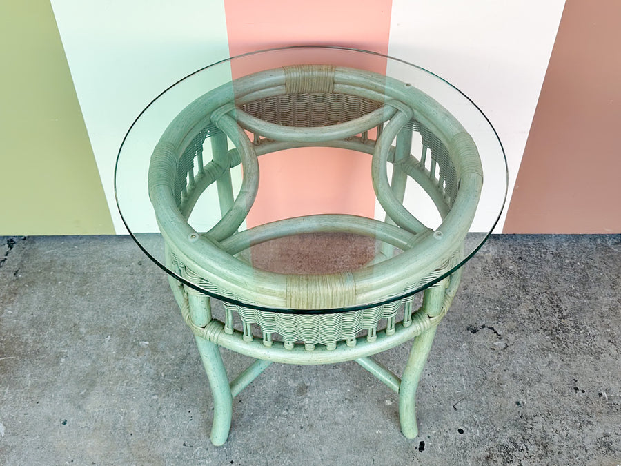 Seafoam Green Ficks Reed Rattan Side Table