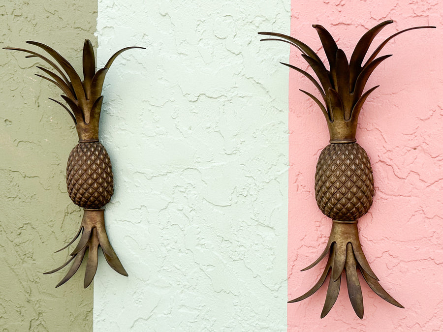 Pair of Brass Pineapple Wall Sconces