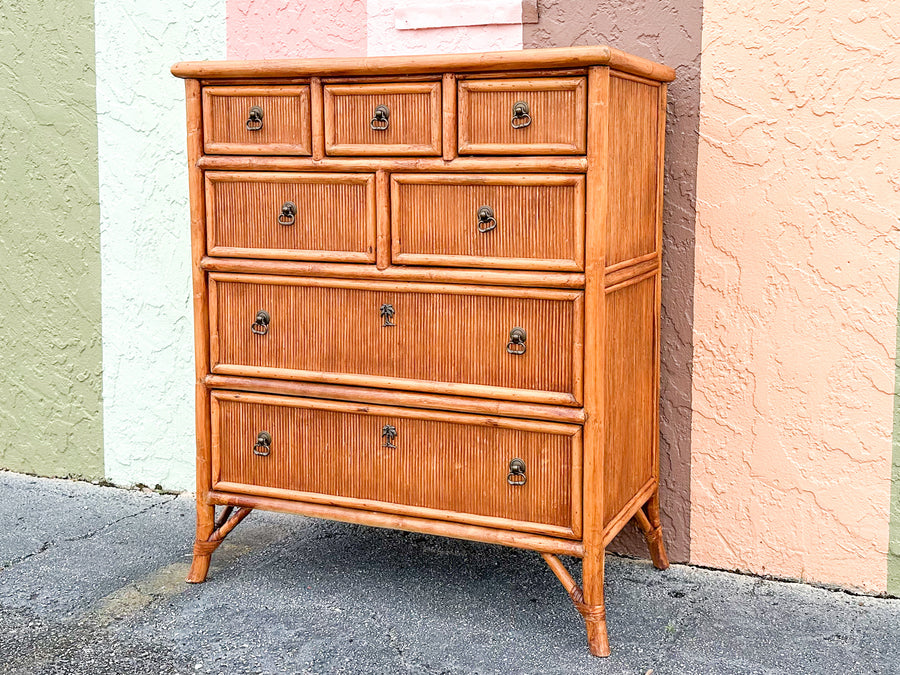 Island Style Pencil Reed Rattan Tall Chest