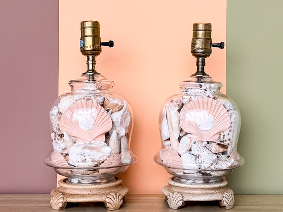Pair of Petite Old Florida Shell Lamps