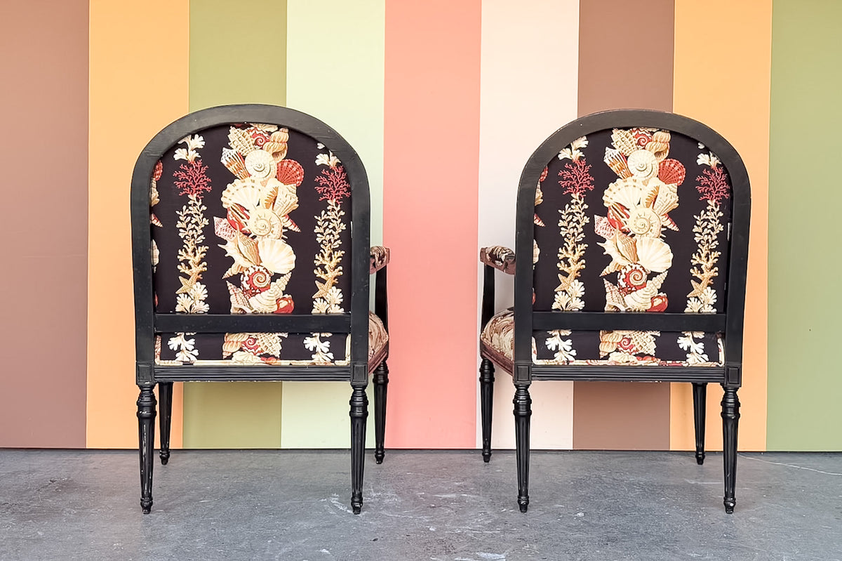 Pair of Shell Upholstered Arm Chairs