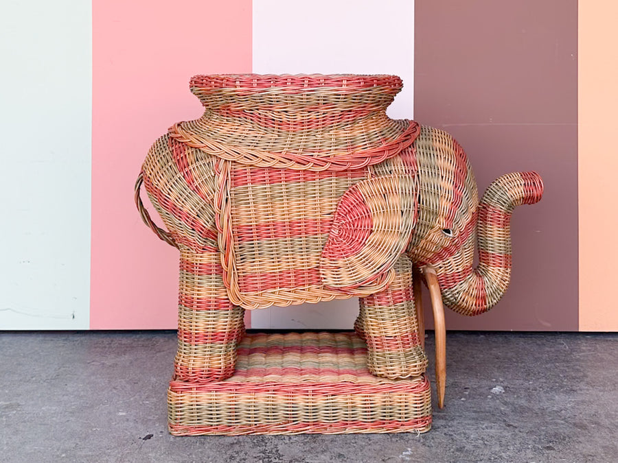 Colorful Striped Wicker Elephant Garden Seat