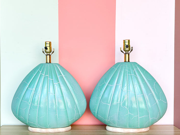 Pair of Turquoise Clam Shell Lamps