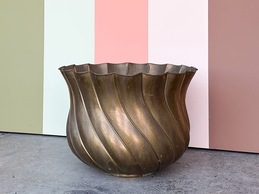Huge Scalloped Brass Cachepot