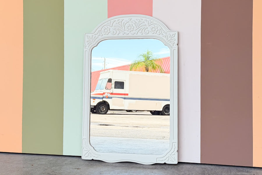 Newly Painted Floral Motif Wood Mirror