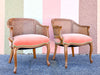 Pair of Cane and Velvet Barrel Chairs