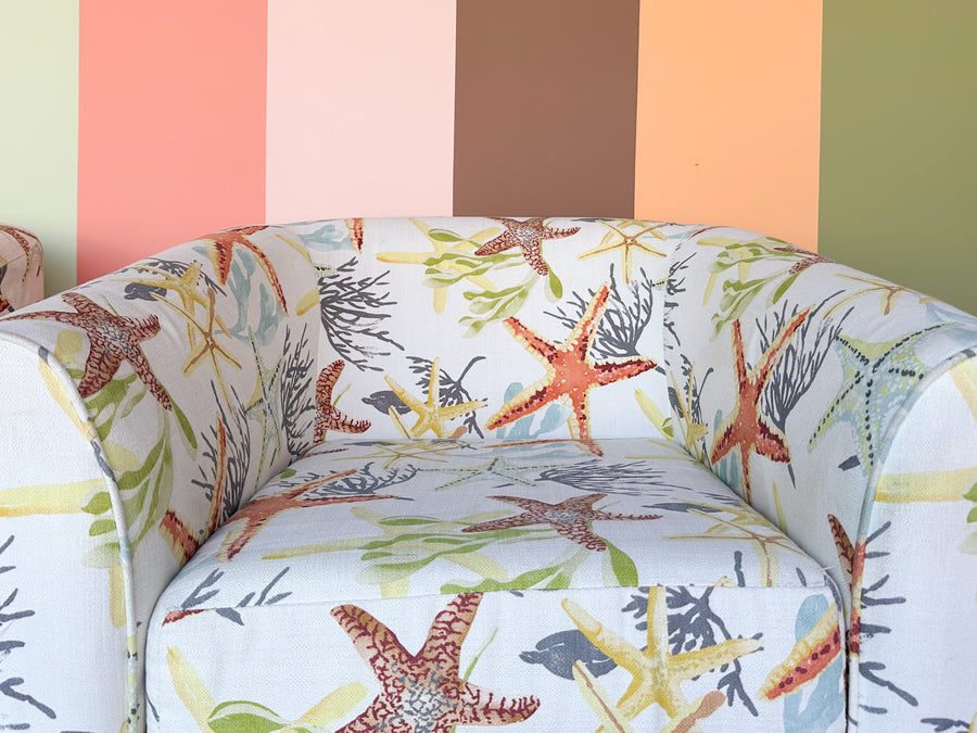 Pair of Starfish Upholstered Swivel Chairs