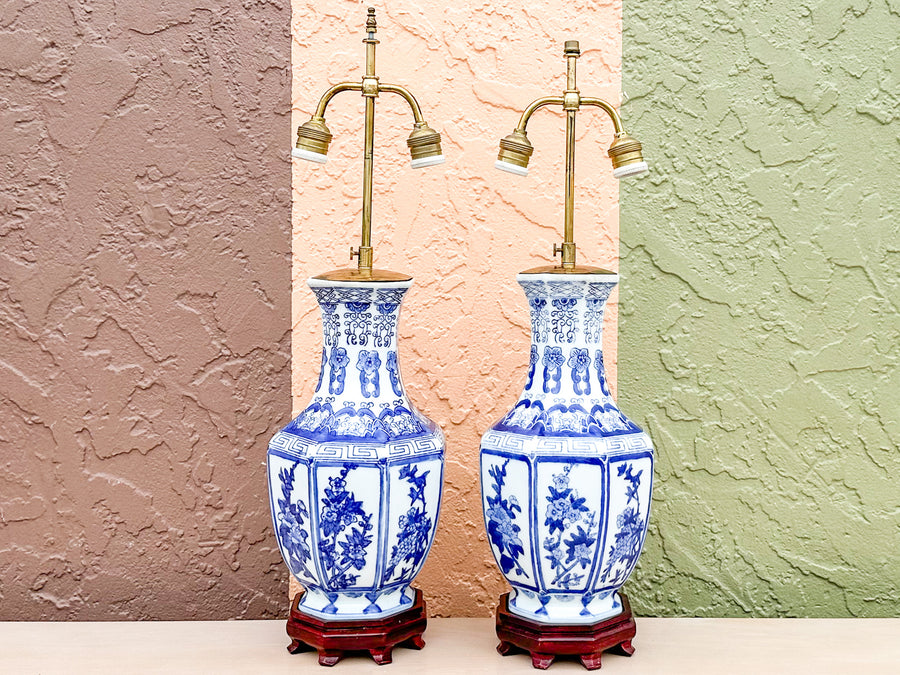 Pair of Blue and White Chinoiserie Lamps