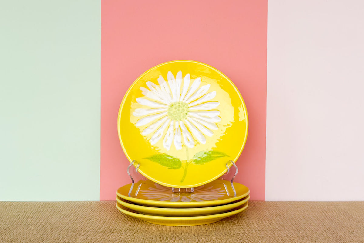 Set of Four Italian Yellow Flower Plates