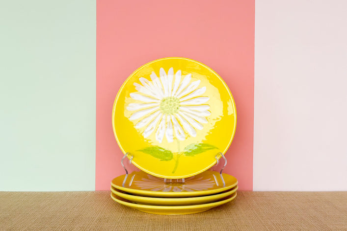 Set of Four Italian Yellow Flower Plates