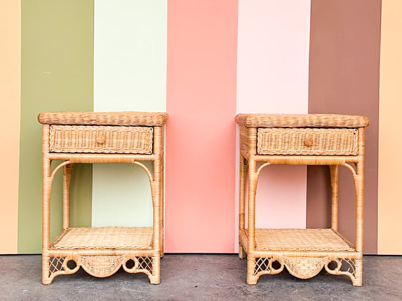 Pair of Whimsical Wicker Nightstands