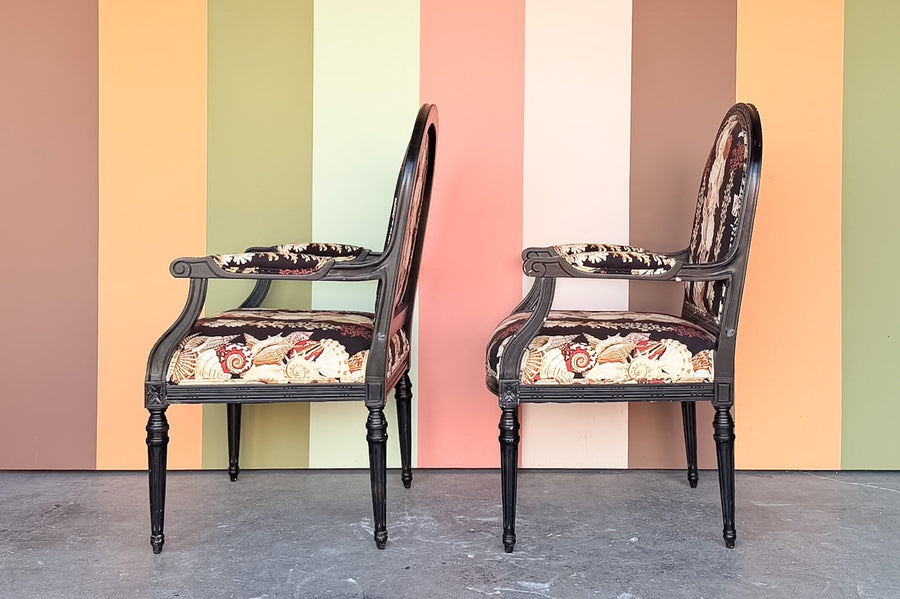Pair of Shell Upholstered Arm Chairs