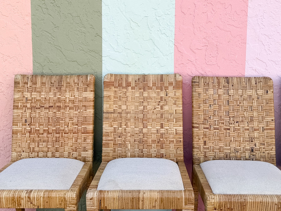 Set of Eight Baldwin Style Rattan Wrapped Dining Chairs