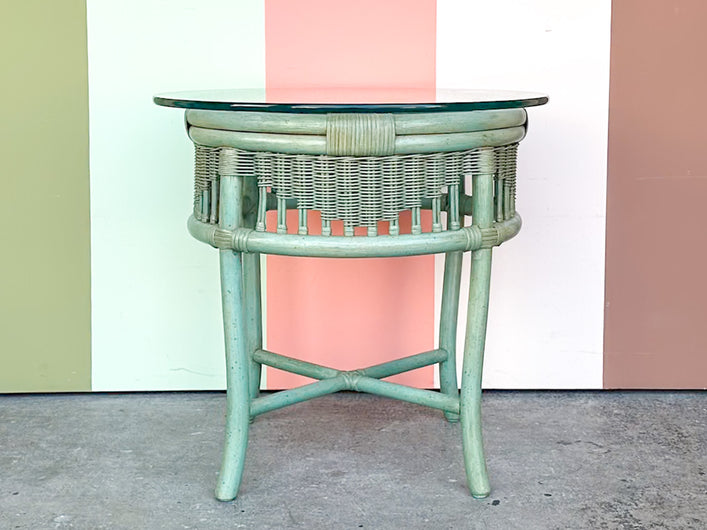 Seafoam Green Ficks Reed Rattan Side Table