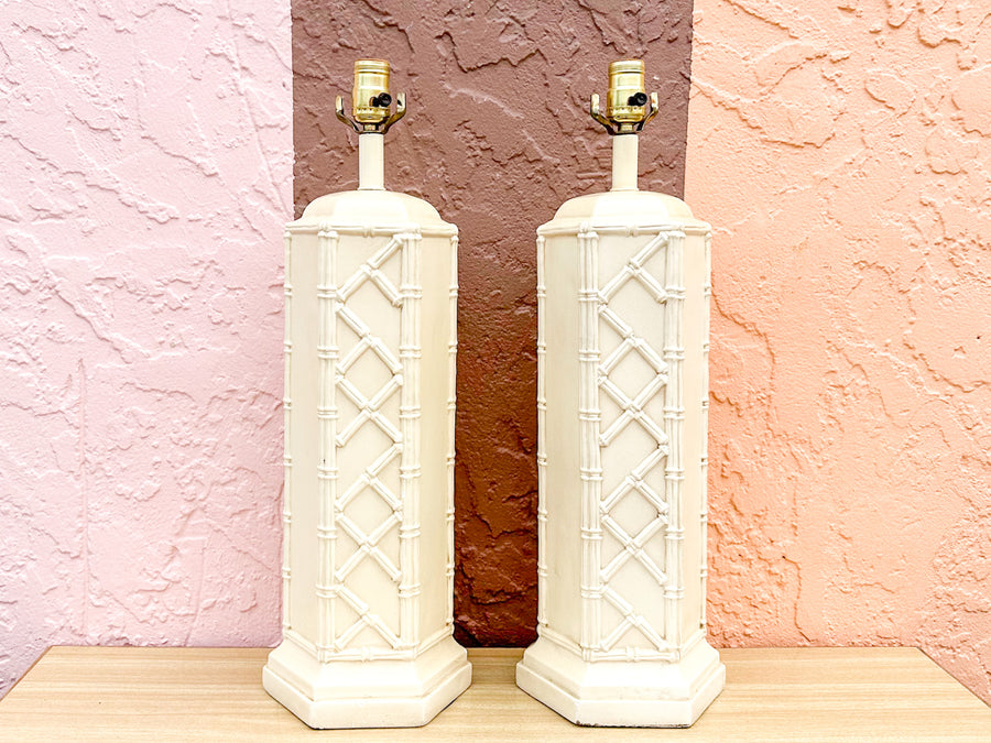 Pair of Palm Beach Style Faux Bamboo Column Lamps