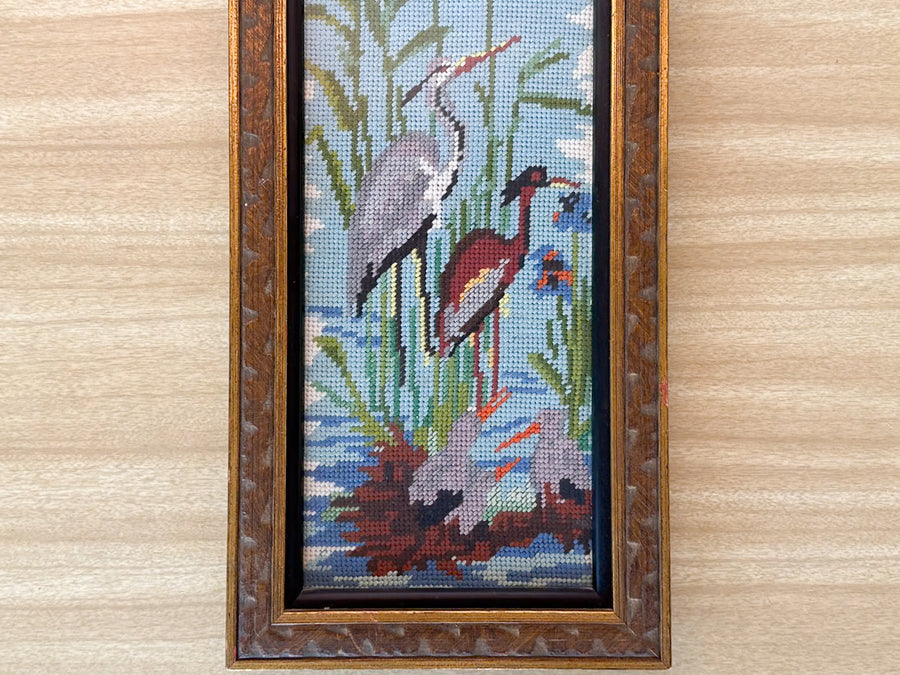 Heron Family Needlepoint Framed Art